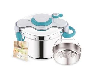 SEB - Autocuiseur ClipsoMinut Easy - 6 L - Inox - Bleu | Cocotte minute induction pour 5 a 6 personnes - Ouverture facile une main - Poignées rabattables - Cuve inox garantie 10 ans
