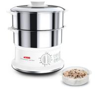 SEB Cuiseur vapeur Convenient VC145100, 2 bols inox, minuteur, 6L, Blanc/Inox