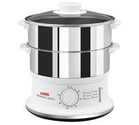 SEB Cuiseur vapeur Convenient VC145100, 2 bols inox, minuteur, 6L, Blanc/Inox