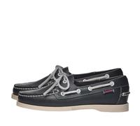 Sebago Docksides Portland Chaussures bateau pour femme en cuir pleine fleur avec doublure chaussette en cuir, lacets 360° en cuir brut, semelles antidérapantes non marquantes, Bleu marine, 8