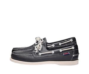 Sebago Portland Chaussures bateau - Mocassins en cuir pleine fleur, cousus à la main avec doublure en cuir et semelles extérieures en caoutchouc antidérapant non marquantes, Bleu marine, 11