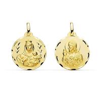 Sebaoth Médaille scapulaire en or véritable 9 ct - Sculpté brillant - Vierge du Carmen et Cœur de Jésus - Taille au choix, Pequeño, Or jaune, Pas de gemme