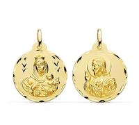 Sebaoth Médaille scapulaire en or véritable 9 ct - Sculpté brillant - Vierge du Carmen et Cœur de Jésus - Taille au choix, Pequeño, Or jaune, Pas de gemme