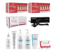 SEBORADIN Maria Red Set PRO - Derma Roller - Ampoules Forte - Sérum Fitocell - Sérum de Nuit - Gommage Enzymatique - Shampooing - Baume Hydratant - Crème Capillaire - Complément Alimentaire