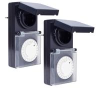 SEC 24 Lot de 2 minuteries d'extérieur - Minuterie mécanique d'extérieur - Avec protection de contact accrue et couvercle de protection - IP44 - Noir