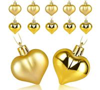 SECALIFE Lot de 12 boules de Noël dorées brillantes et mates en forme de cœur pour décorations de sapin de Noël en forme de cœur, décorations de Noël, pendentifs d'arbre à suspendre, 4,5 cm