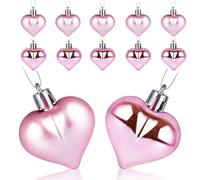 SECALIFE Lot de 12 boules de Noël en forme de cœur rose brillantes et mates pour décorations de sapin de Noël en forme de cœur, décorations de Noël, pendentifs d'arbre à suspendre, 4,5 cm