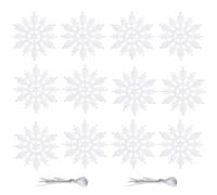 SECALIFE - Lot de 12 Flocons de Neige Blancs à Suspendre - Décorations de Sapin de Noël en Plastique Pailleté - 10 cm - Blanc - Anniversaire, Noël