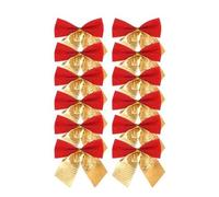 SECALIFE Lot de 12 nœuds en ruban de Noël en velours pour décoration de sapin, cadeaux, fournitures d'artisanat, rouge + doré