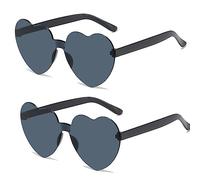 SECALIFE Lot de 2 lunettes de soleil surdimensionnées en forme de cœur multicolores sans monture pour femme, jaune, Noir , Taille unique