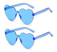 SECALIFE Lot de 2 lunettes de soleil surdimensionnées en forme de cœur pour femme, multicolore, sans monture - Bleu