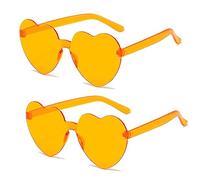 SECALIFE Lot de 2 lunettes de soleil vintage en forme de cœur, sans monture pour filles et femmes, pour plage, fête, cosplay, orange
