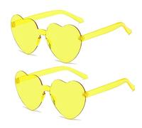 SECALIFE Lot de 2 lunettes de soleil surdimensionnées en forme de cœur multicolores sans monture pour femme, jaune, jaune, Taille unique
