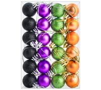 SECALIFE Lot de 24 boules de décoration d'Halloween de 30 mm - Boules de mini-sapin à suspendre pour décoration de fête à domicile, noir, violet, vert, cuivre