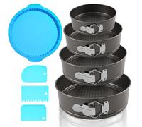 SECALIFE Lot de moules à charnière de 10,2 cm, 17,8 cm, 22,4 cm, 25,4 cm, moules à ressort pour cheesecake, ensemble de moules à gâteau ronds antiadhésifs avec protecteur en silicone, papier parchemin