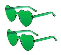 SECALIFE Lunettes de soleil 2 pièces multicolores sans monture en forme de cœur - Lunettes surdimensionnées pour femme - Vert
