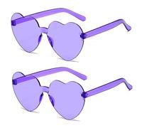 SECALIFE Lunettes de soleil 2 pièces multicolores sans monture en forme de cœur - Lunettes surdimensionnées pour femme - Violet