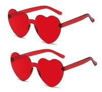 SECALIFE Lunettes de soleil en forme de cœur - Lunettes de soleil surdimensionnées multicolores sans monture pour femme, rouge