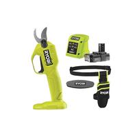 Sécateur à batterie Ryobi RY18SCA-120P avec batterie 18V 2AH, chargeur, fourreau et pierre pour affûtage