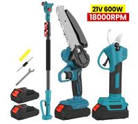 Sécateur à branches hautes sans fil 600W 25MM, tronçonneuse électrique 6 pouces, taille-haie de jardin avec perche d'extension 2M pour batteries Makita 18V Scissors With 2XBattery