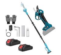 Secateur Electrique avec 2 Mètres Perche Télescopique, Secateur Electrique sans Fil avec 2 x 1500mAh Batterie, Écran LCD, Diamètre de Coupe de 40-55mm, Secateur de Jardin pour Hedge, Arbre, Fruits