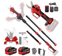 Sécateur Électrique Avec Perche, 2-en-1 Secateur Electrique Sans Fil Télescopique, Ext. jusqu'à 4,3 m, Coupe 50 mm, 2 * 4,0Ah Batteries, Sac Banane + Câble ext. 1,05m, Lame SK5, Jardin/Arbres/Fleurs