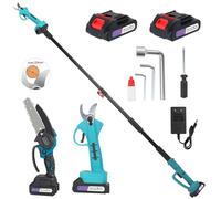 Sécateur Électrique avec Perche, Sécateur Électrique sans Fil, Batterie Li-ION 2X2.0ah, Secateur Telescopique Electrique Ciseaux de Jardin,Lames Sk7, Réglage de l'angle