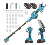 Sécateur Électrique avec Perche, Sécateur Électrique Sans Fil, Batterie Li-ion 2X2.0ah, Secateur Telescopique Electrique Ciseaux de Jardin,Lames Sk5, Réglage de L'angle 90°