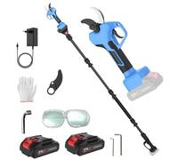 Sécateur électrique avec Perche Télescopique 2 m, Sécateur électrique sans fil avec 2 × 1500mAh Batteries, 1000W Moteur sans Balais et Écran, Diamètre de Coupe de 40 mm, Pour Les Jardins, Les Branches