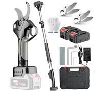 Sécateur électrique, Outil De Jardin Sans Fil Avec Perche Télescopique De 2,1 M, Ouverture De Coupe 45 Mm, 2 Batteries De 2000 Mah, Coupe-branches à Longue Portée, Pour Haies, Buissons, Verger