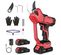 Sécateur Électrique Sans Fil 21V, Moteur Sans Balais,Coupe Jusqu'à 45mm,2 Batteries 1500mAh,Kit Complet avec Accessoires,Compatible avec Batteries,pour Jardin,Parc et Verger (Rouge)