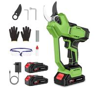 Sécateur Électrique Sans Fil 21V, Moteur Sans Balais,Coupe Jusqu'à 45mm,2 Batteries 1500mAh,Kit Complet avec Accessoires,Compatible avec Batteries,pour Jardin,Parc et Verger (Vert)