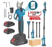 Sécateur Electrique Sans Fil 40mm 1000W - Coupe Branche Avec Perche Télescopique 2M LCD - Elagueuse Electrique Brushless 2 Batteries