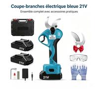 Sécateur électrique sans fil 800W- Coupe max 40mm - 21V 2×2.0Ah batteries - 3000 tr/min - Compatible Makita 18V - Kit complet