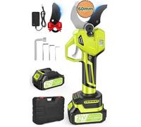 Sécateur Électrique Sans Fil, Ouverture de lame 70 mm & Capacité de coupe 50-60mm, 1200W Secateur Electrique Professionnel avec 4 Niveaux, Écran, 4000mAh Batterie & Lame SK7 tranchante pour Arbres