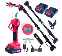 Sécateur électrique télescopique avec batterie, 2 en 1 Ciseaux de jardin électriques avec 2 batteries de 2000 mAh, écran LCD, manche télescopique pour l'élagage des arbres