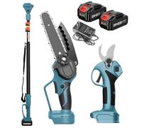Sécateur et tronçonneuse électrique 4 en 1, sécateur de Jardin sans Fil avec Perche d'extension et Batterie 2 x 3,0 Ah, kit de Coupe de Branches pour Cour, Maison, verger