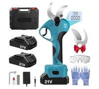 Sécateur sans fil 40 mm, avec 2 batteries 21 V 2000 mAh et lames de rechange, moteur sans balais, sécateur électrique, écran LCD, pour tailler les arbres (bleu)