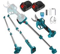 Sécateur télescopique sans fil 2 en 1 avec perche télescopique avec 21V 4000 mAh, 50 mm Scie d'élagage électrique Sécateur à batterie pour makita 18v LCD pour élaguer les arbres, les arbres fruitiers