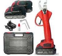 Sécateurs électriques avec 2 batteries de 48V et mallette, cisailles portables professionnelles - Découpe précise et assistance batterie immédiate (Rouge)