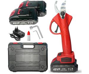 Sécateurs électriques avec 2 batteries de 48V et mallette, cisailles portables professionnelles - Découpe précise et assistance batterie immédiate (Rouge)