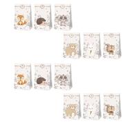 SECFOU 12 Paquet en Papier à Thème Animaux Forêt pour Fête, 12pcs avec 2 Feuilles D'autocollants, Pratiques et Compacts pour Bonbons, Gâteaux et Petits Présents