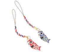 SECFOU 2 pièces Pendentif Dragonne Téléphone Portable Carpe Japonaise Rouge Bleu Lanière Charm Bijou Porte-clés rouge + bleu 1 pcs chacun 2 pcs