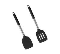 SECFOU 2 pièces Spatule Silicone de Cuisine avec Manche Acier Inoxydable Set de Ustensiles Antiadhésifs pour Cuisson et Friture Ergonomique et Pratique pour Rangement Facile