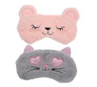 SECFOU 2pièces Masques De Sommeil Peluche Pour Adultes Lot De Eye Masks Mignons Animaux Ours Timide Chat Conception Confortable Et Douce Pour Nuit Paisible