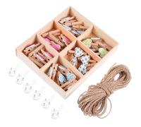 SECFOU 30 Pièces Pinces à Photos en Bois Cœur, Accessoires Muraux Légers avec Corde 10 Mètres, Faciles à Ranger, Parfaits pour Décoration d’Études et Fond de Scène