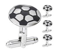 SECFOU 4 pièces Boutons de Manchette Football Homme Rond Design Créatif Élégants pour Chemise Business Mariage Fête Accessoires Foot Fan Foot Cadeau