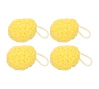 SECFOU 4 Pièces Éponge de Bain Boule de Bain Alvéolée Éponge Jaune Nettoyage Doux et Profond Structure Nid Abeille Prise Ergonomique pour Spa Maison et Usage Quotidien Hommes et Femmes