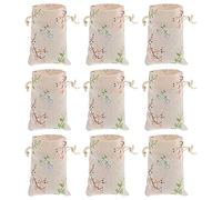 SECFOU 50 Paquet en Jute à Cordon pour Bijoux Réutilisables, Pochette en Coton et Lin avec Motifs Floraux Imprimés, pour Noël et Fêtes, Lot de 50