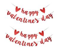 SECFOU Bannière Saint-valentin 2 Ensembles Rouge Pailleté en Papier Léger, Bannière Décorative à Suspendre pour Fête Romantique, Guirlande Fanion pour Décoration Intérieure